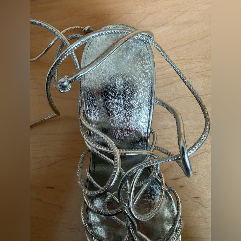 BY FAR Alexander Silver Metallic Leather Sandals Square Toe EU 36 US 6 - Picture 10 of 16